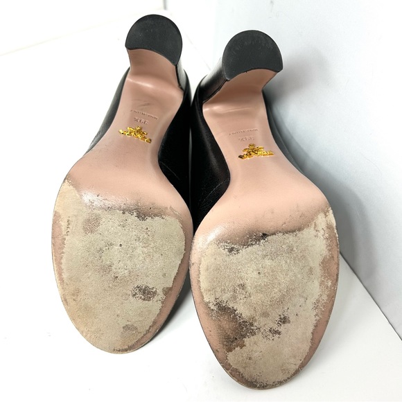 PRADA black crinkled leather, peep toe Mary Jane heels, made in Italy size 39.5 - Picture 11 of 12